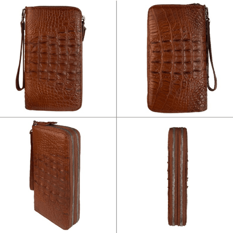 Elegant Allure: Light Brown Alligator Look Leather Clutch - Leather Shop Factory