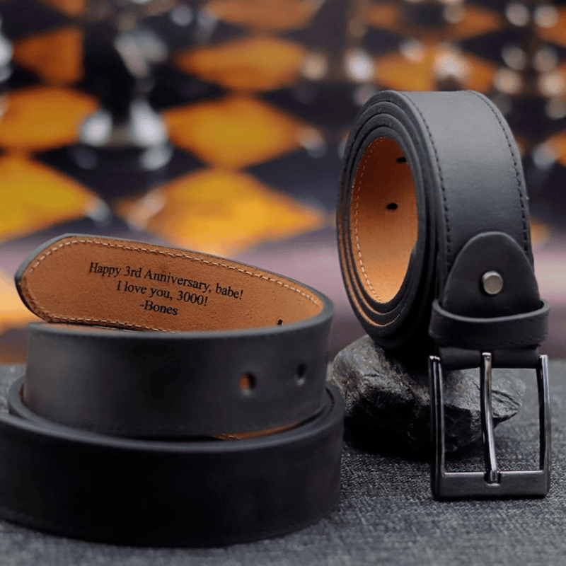 Personalized Mens Black Leather Belt - Leather Shop Factory