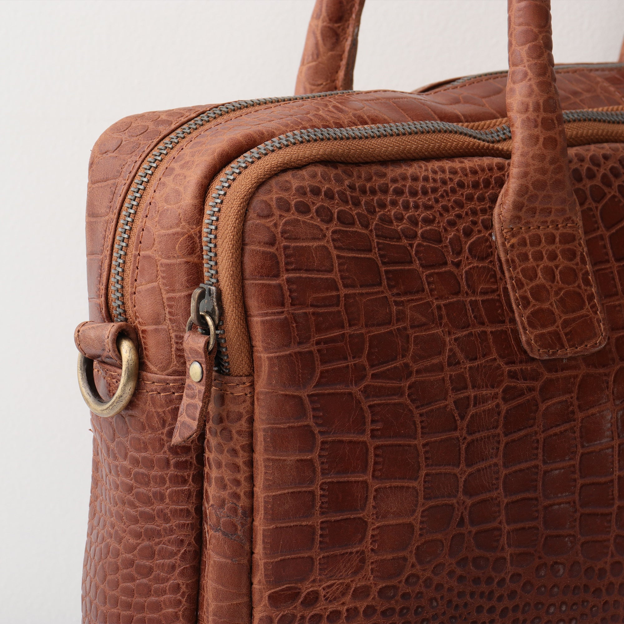 The Manhattan Croc-Embossed Leather Laptop Bag