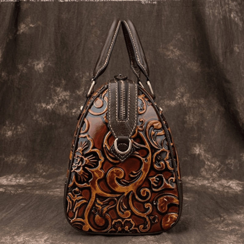 Floral Leather Crossbody: Retro Bag for Women - Leather Shop Factory