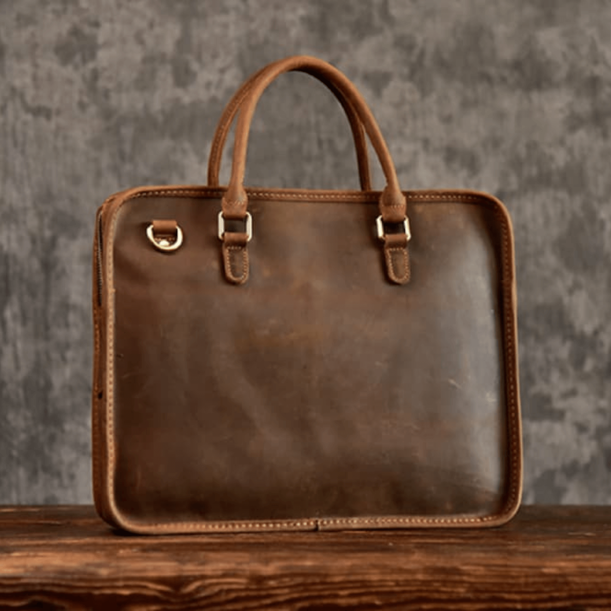 Dark Brown Leather Briefcase - Leather Shop Factory