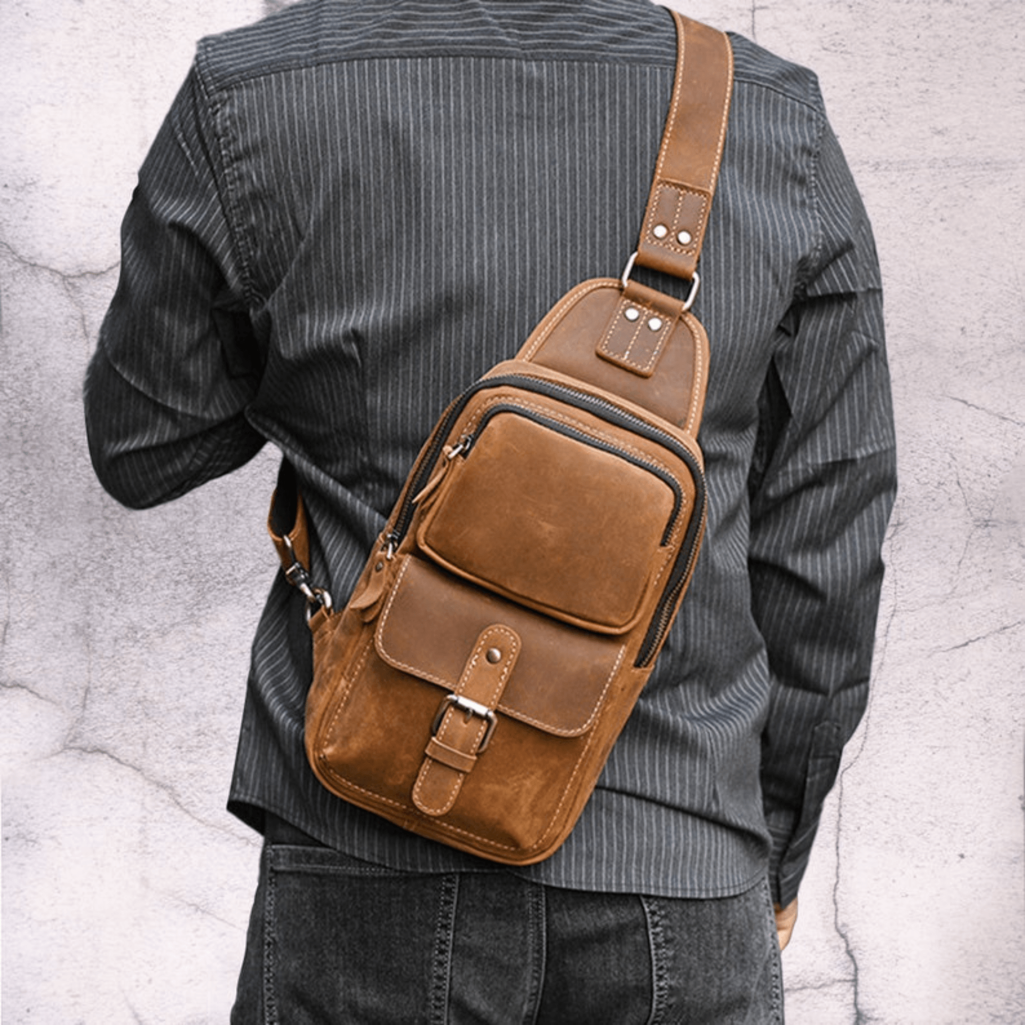 Genuine Leather Sling Backpack Summer look backpack Shoulder Chest Bag Crossbody - Leather Shop Factory