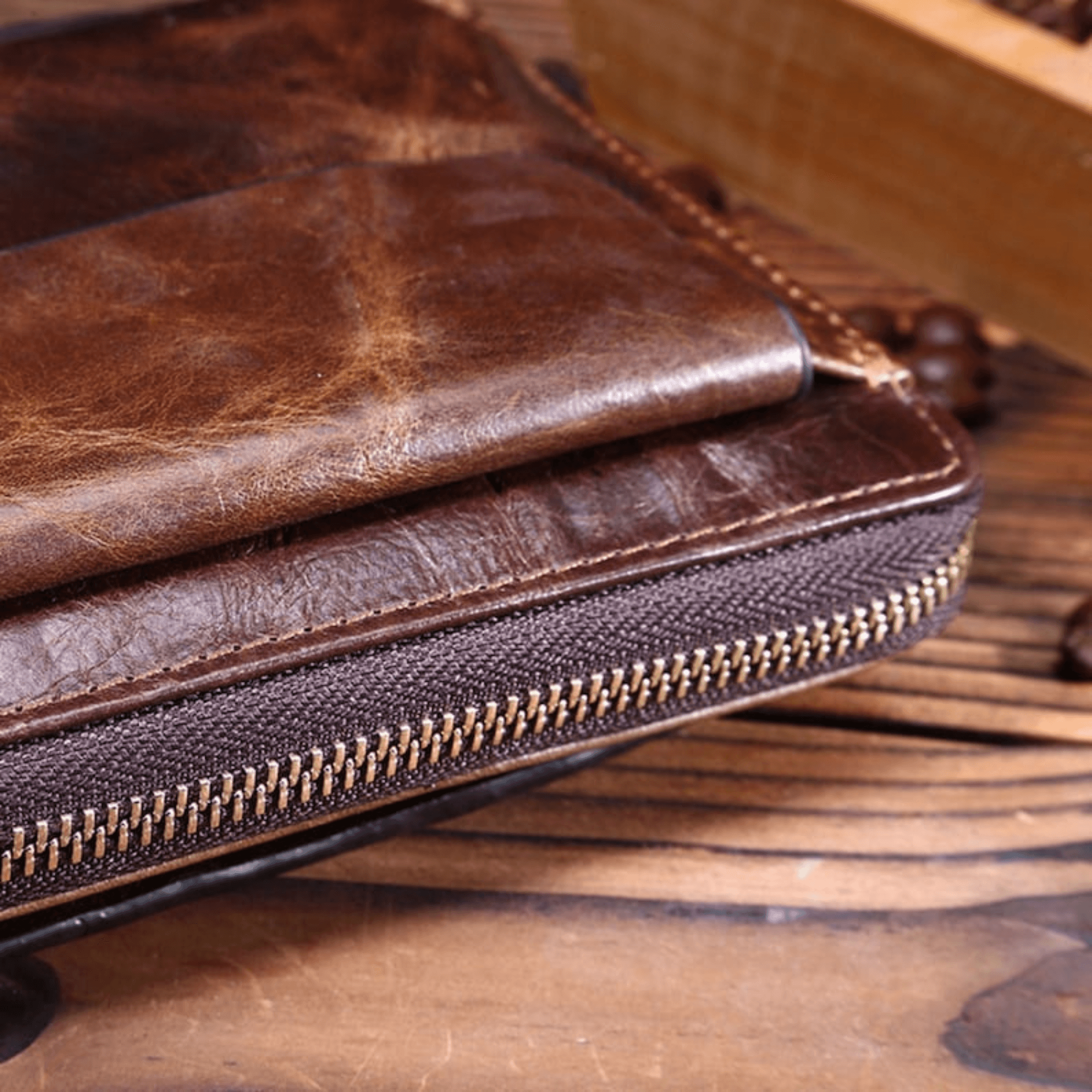 Men Clutch Bag Vintage oil wax leather men's long wallet - Leather Shop Factory