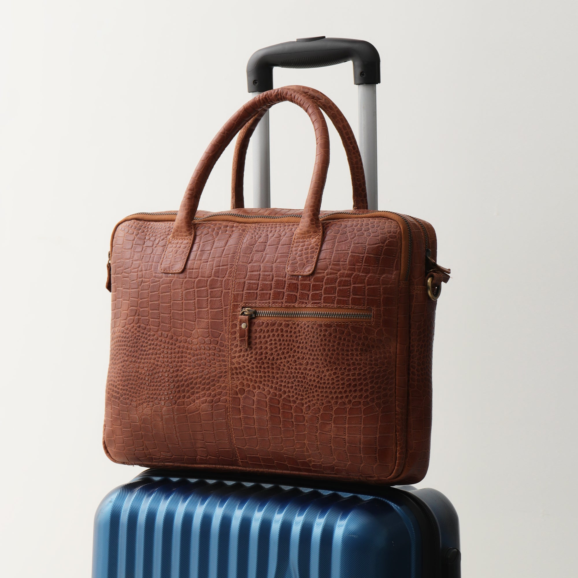 The Manhattan Croc-Embossed Leather Laptop Bag