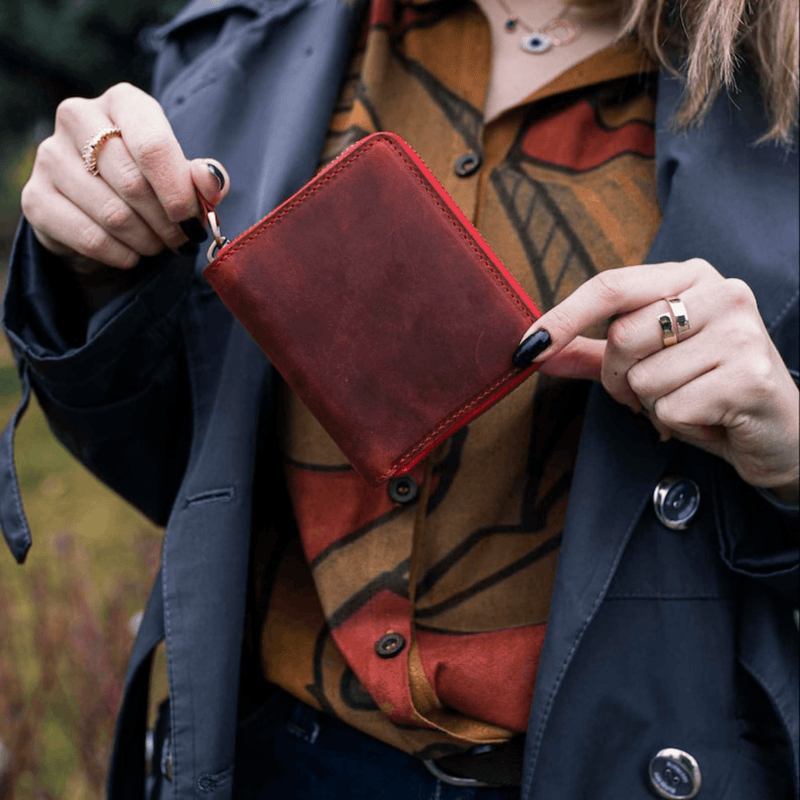 Handmade leather zipper wallet - Leather Shop Factory