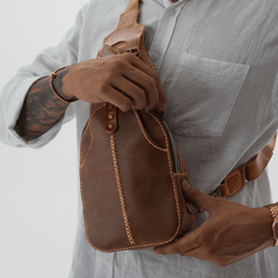 Brown Leather Sling Bag with Fanny Pack Option - Leather Shop Factory