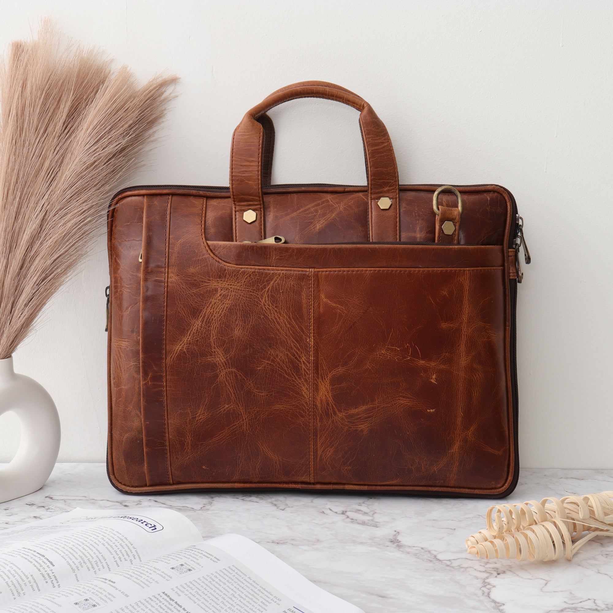 The Heritage Leather Laptop Briefcase - Aged Cognac