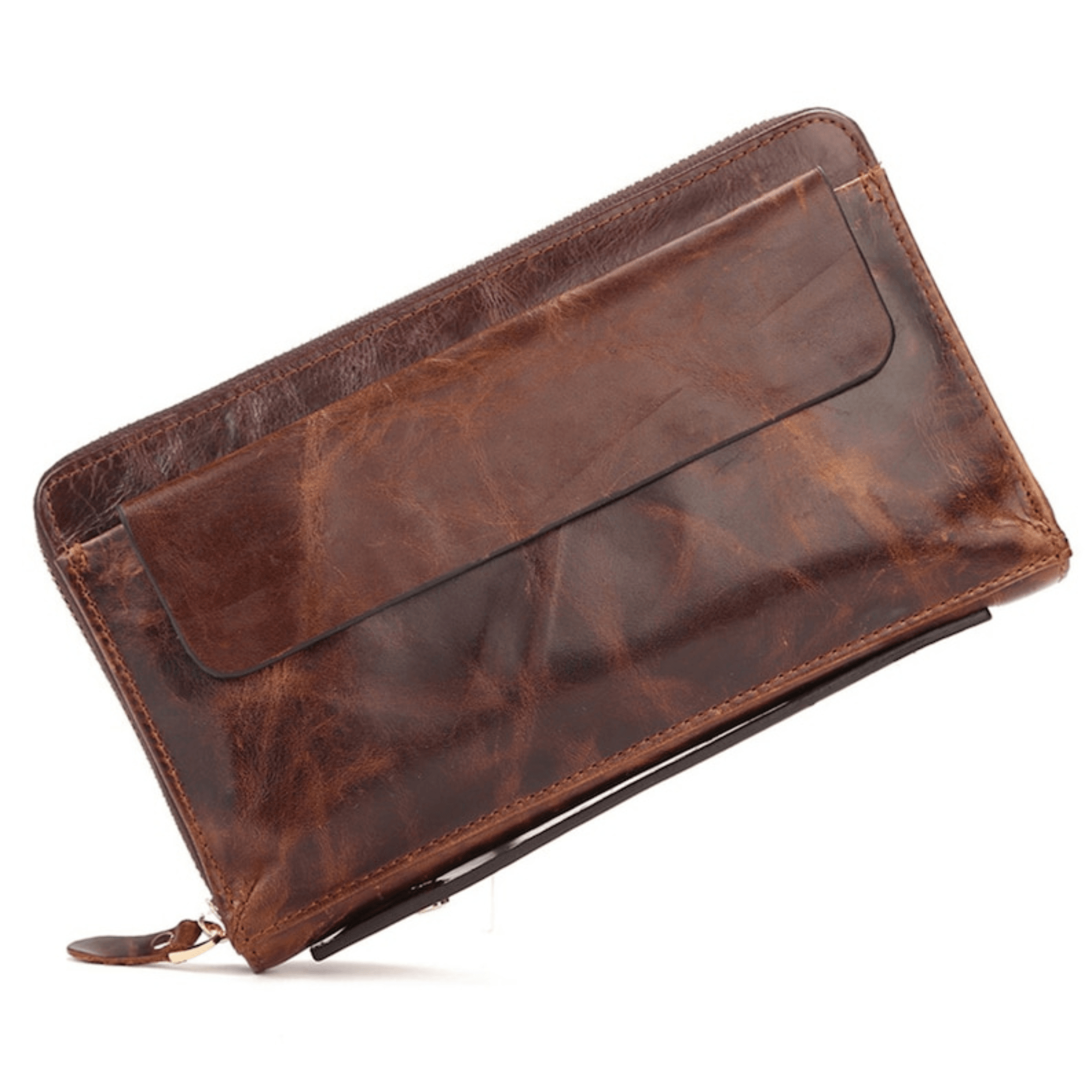 Men Clutch Bag Vintage oil wax leather men's long wallet - Leather Shop Factory