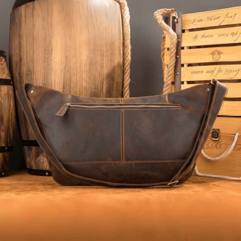 Genuine Leather Crossbody Large Sling Bag - Retro - Leather Shop Factory