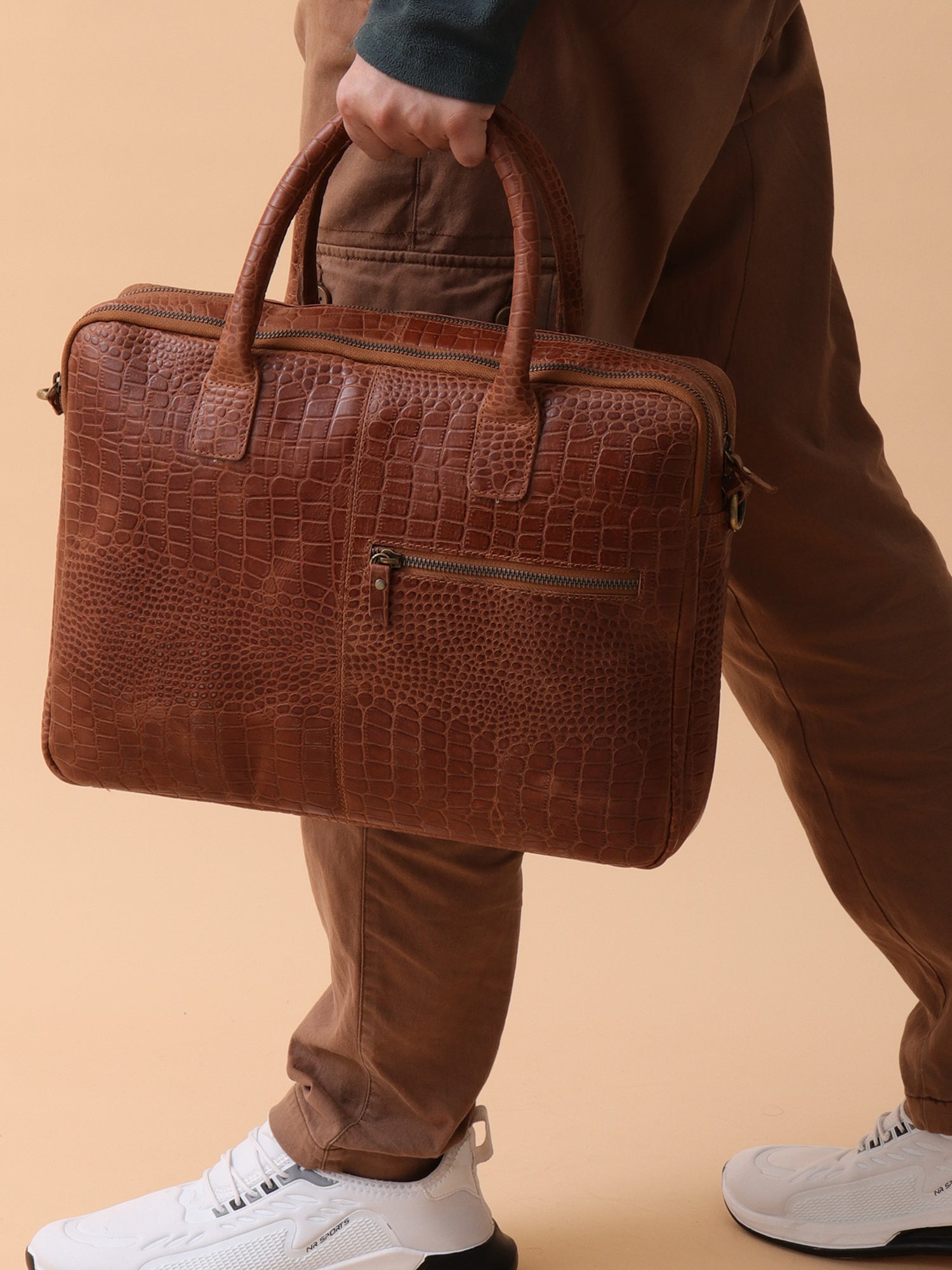 The Manhattan Croc-Embossed Leather Laptop Bag