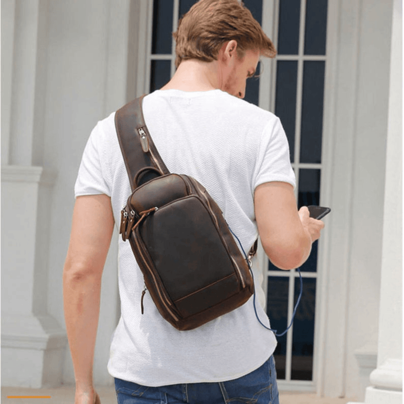 Sling Bag with Adjustable Strap and Multiple Pockets - Leather Shop Factory