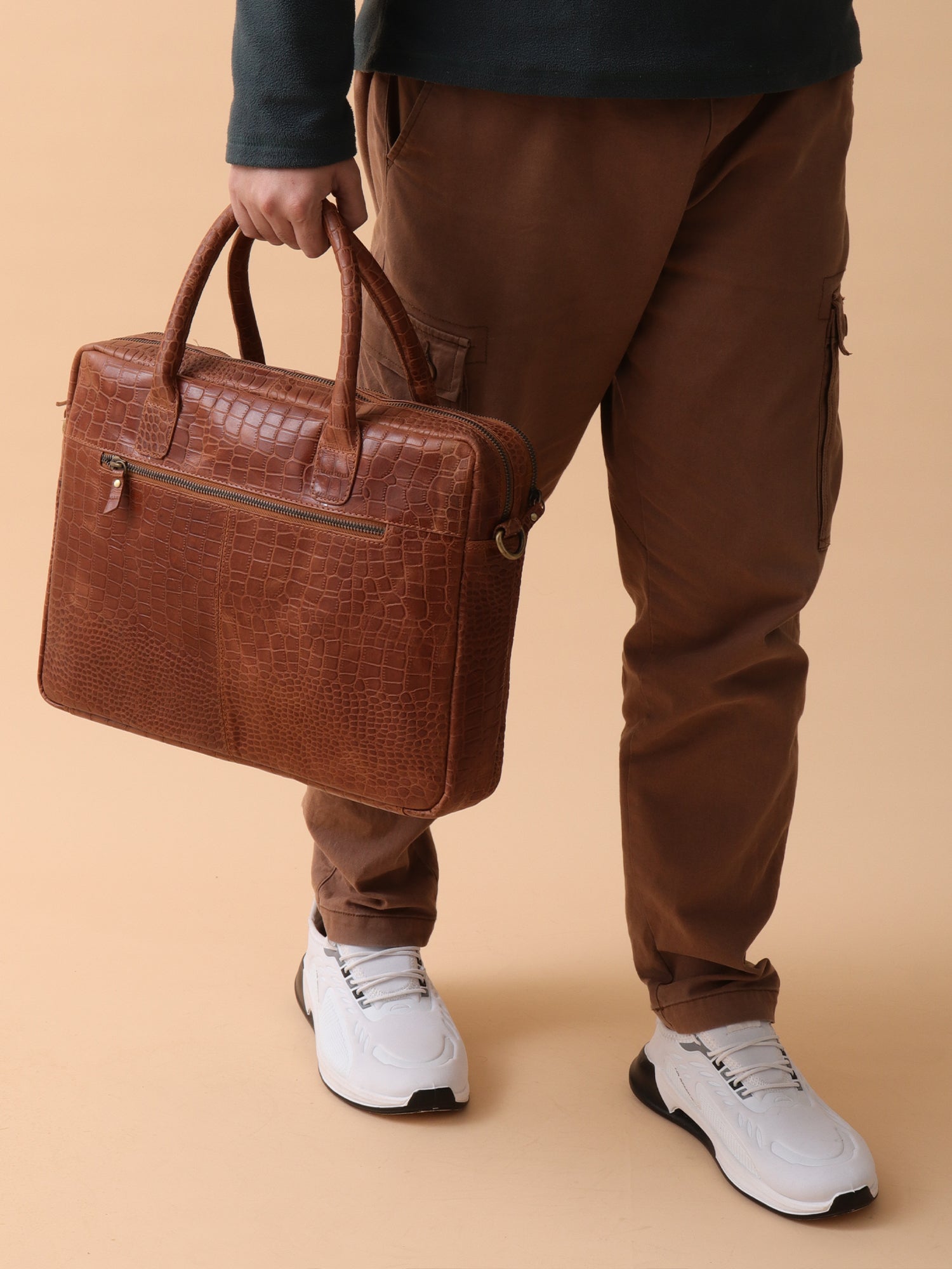 The Manhattan Croc-Embossed Leather Laptop Bag