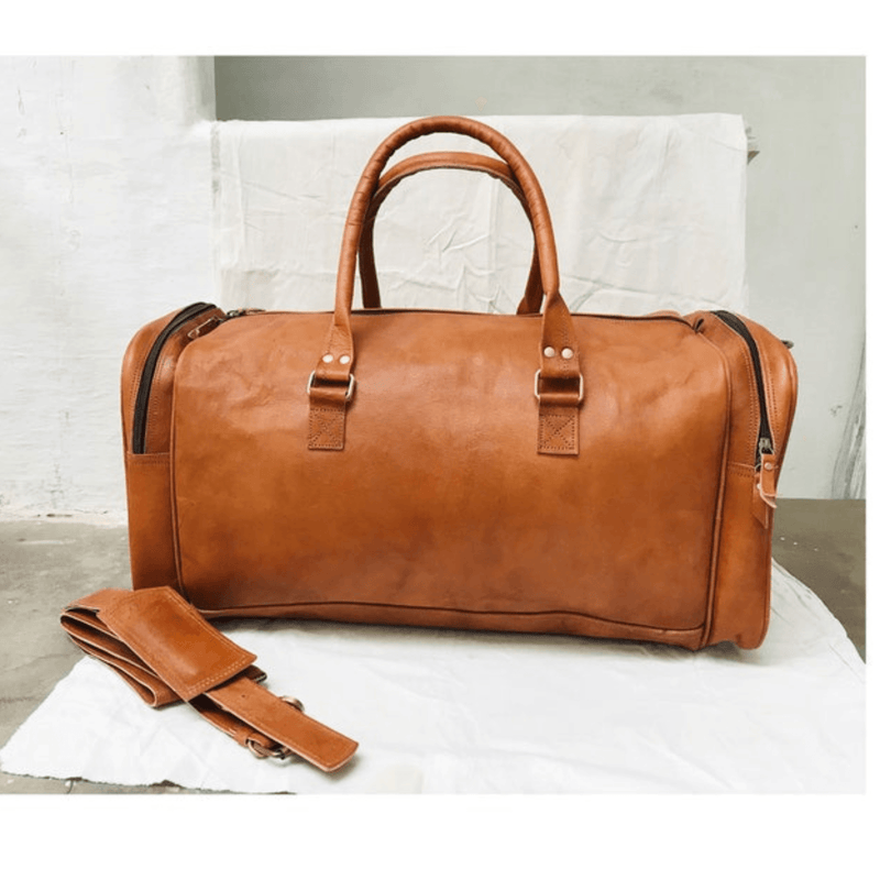 Regal Voyager: Vintage Brown Leather Weekender - Leather Shop Factory