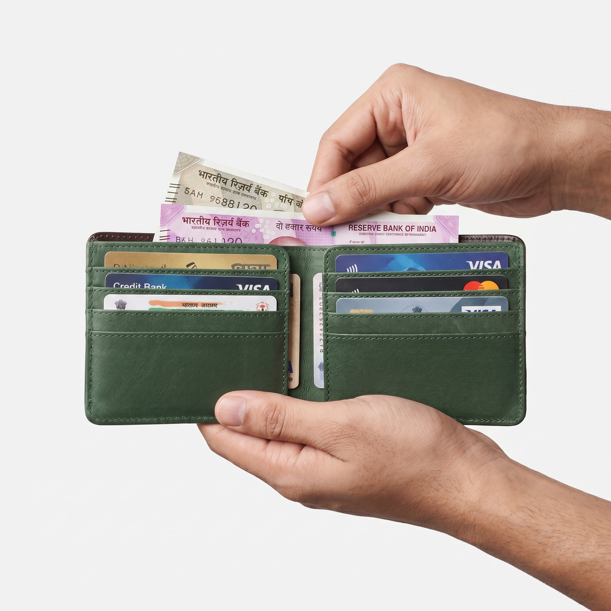 DREY WALLET — DARK BROWN / FOREST GREEN