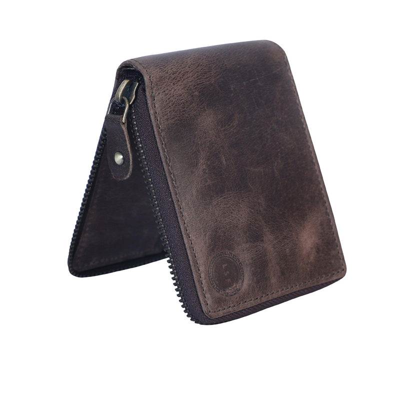 Large Strong Genuine Leather Wallet with Zip Around (metal zipper-around) - Leather Shop Factory