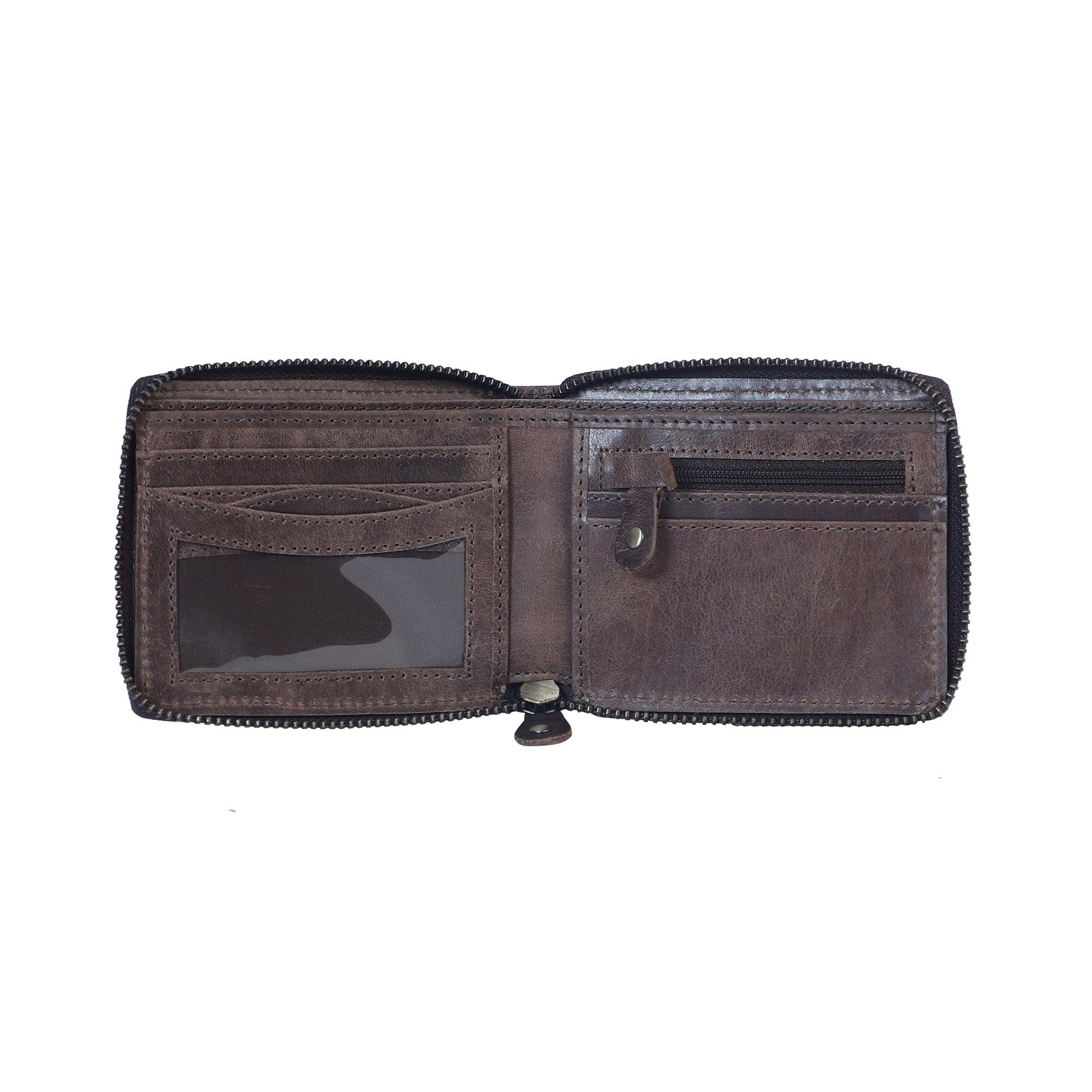 Large Strong Genuine Leather Wallet with Zip Around (metal zipper-around) - Leather Shop Factory