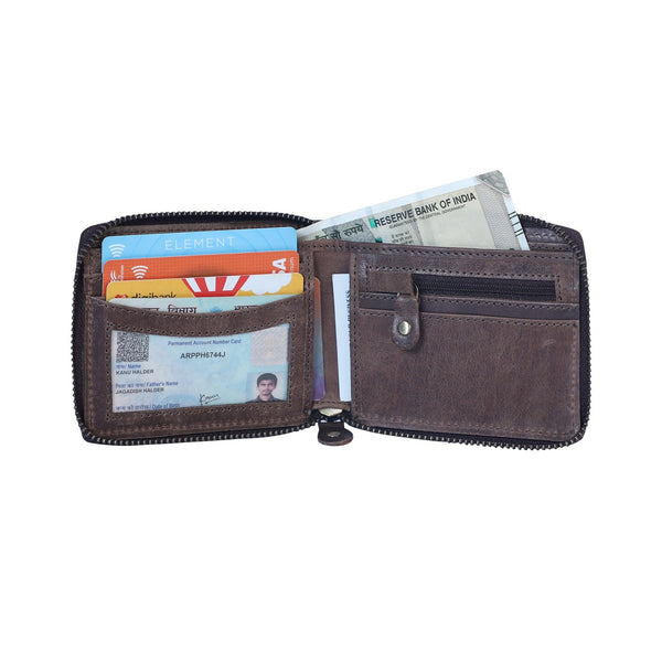 Large Strong Genuine Leather Wallet with Zip Around (metal zipper-around)
