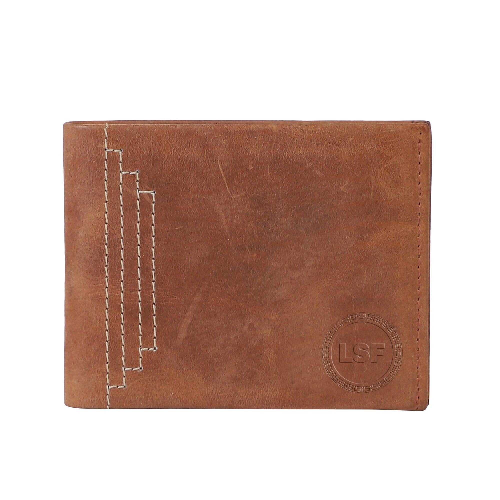 LSF Leather Wallet with White Stitch Hunter- BROWN - Leather Shop Factory