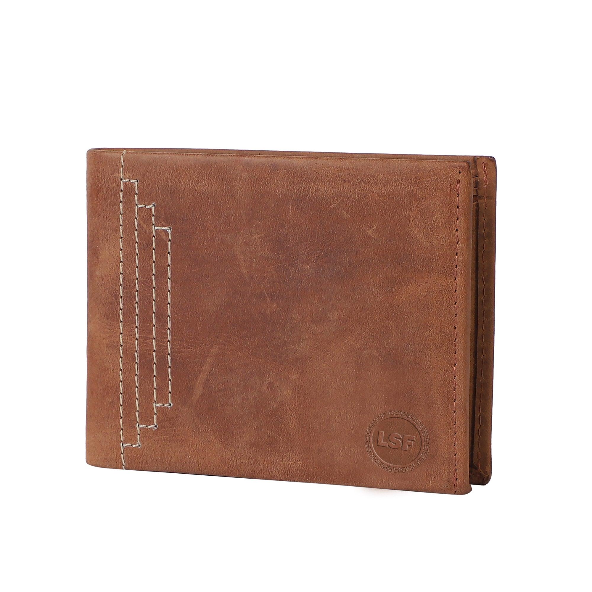 LSF Leather Wallet with White Stitch Hunter- BROWN - Leather Shop Factory