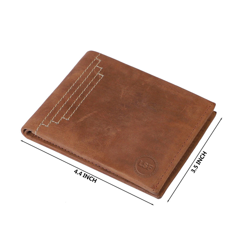 LSF Leather Wallet with White Stitch Hunter- BROWN - Leather Shop Factory