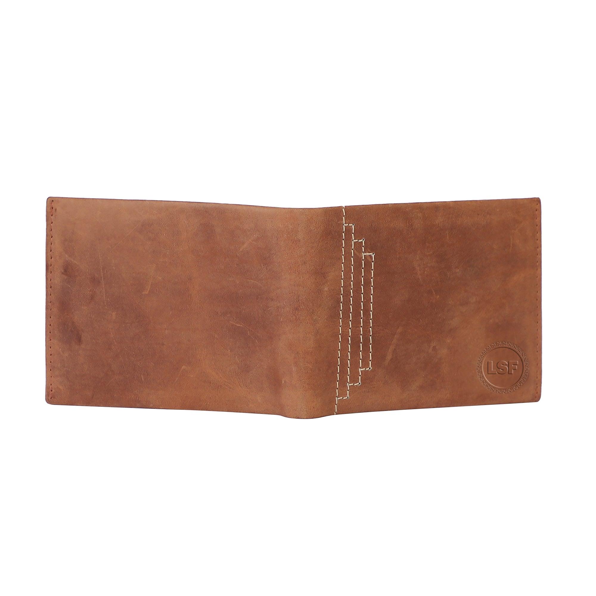 LSF Leather Wallet with White Stitch Hunter- BROWN - Leather Shop Factory