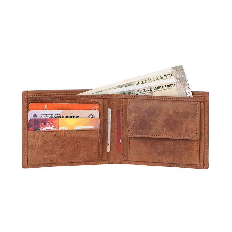 LSF Leather Wallet with White Stitch Hunter- BROWN - Leather Shop Factory