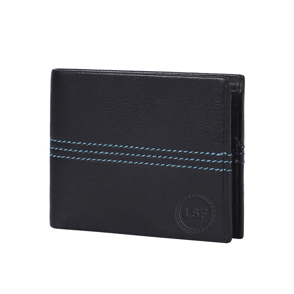 Men Casual Black Genuine Leather Wallet (6 Card Slots) - Leather Shop Factory