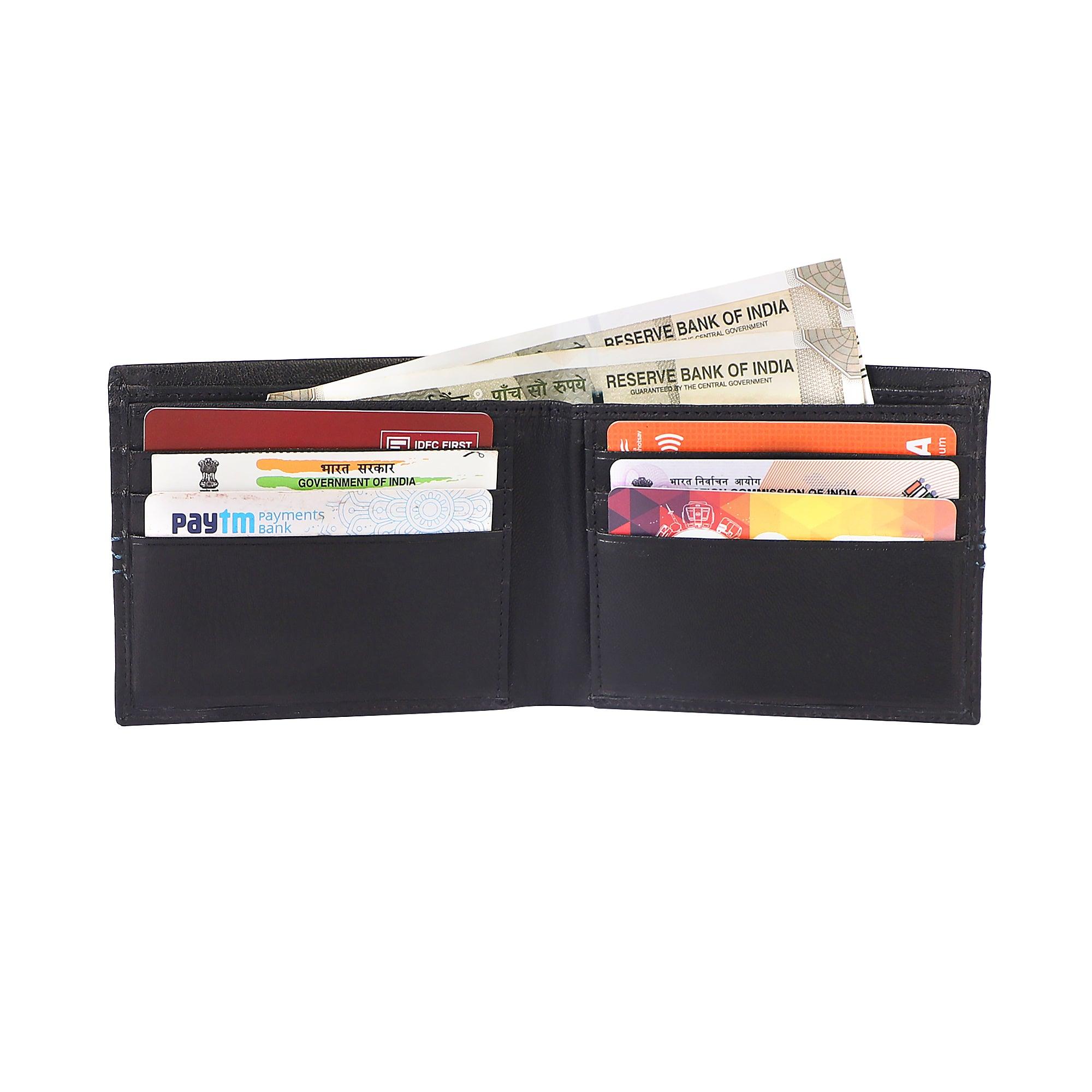 Men Casual Black Genuine Leather Wallet (6 Card Slots) - Leather Shop Factory