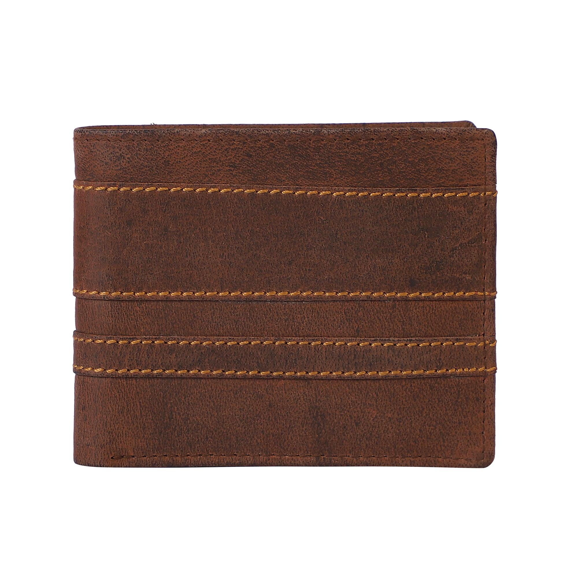 Men Ethnic, Trendy Tan Genuine Leather RFID Wallet - Mini (8 Card Slots) - Leather Shop Factory