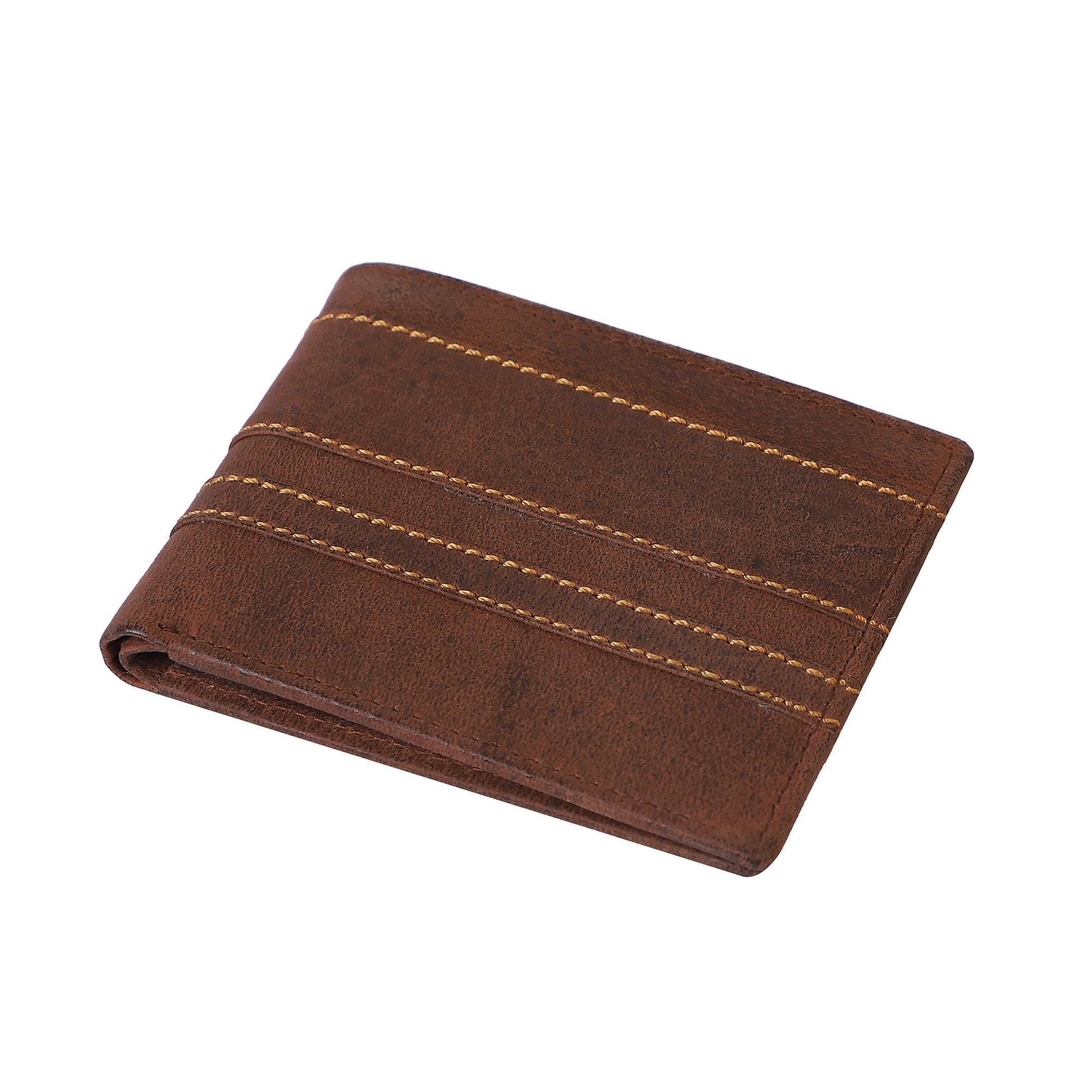 Men Ethnic, Trendy Tan Genuine Leather RFID Wallet - Mini (8 Card Slots) - Leather Shop Factory