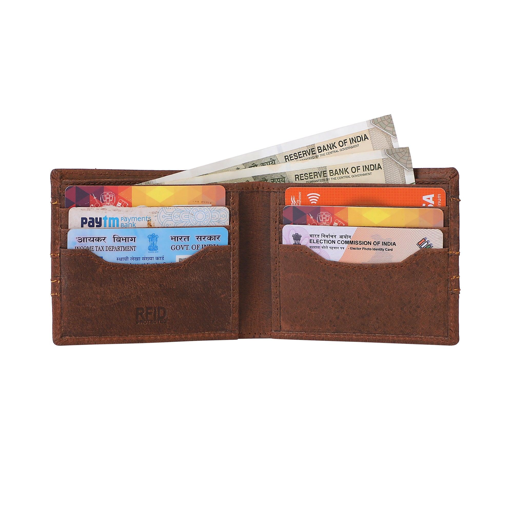 Men Ethnic, Trendy Tan Genuine Leather RFID Wallet - Mini (8 Card Slots) - Leather Shop Factory