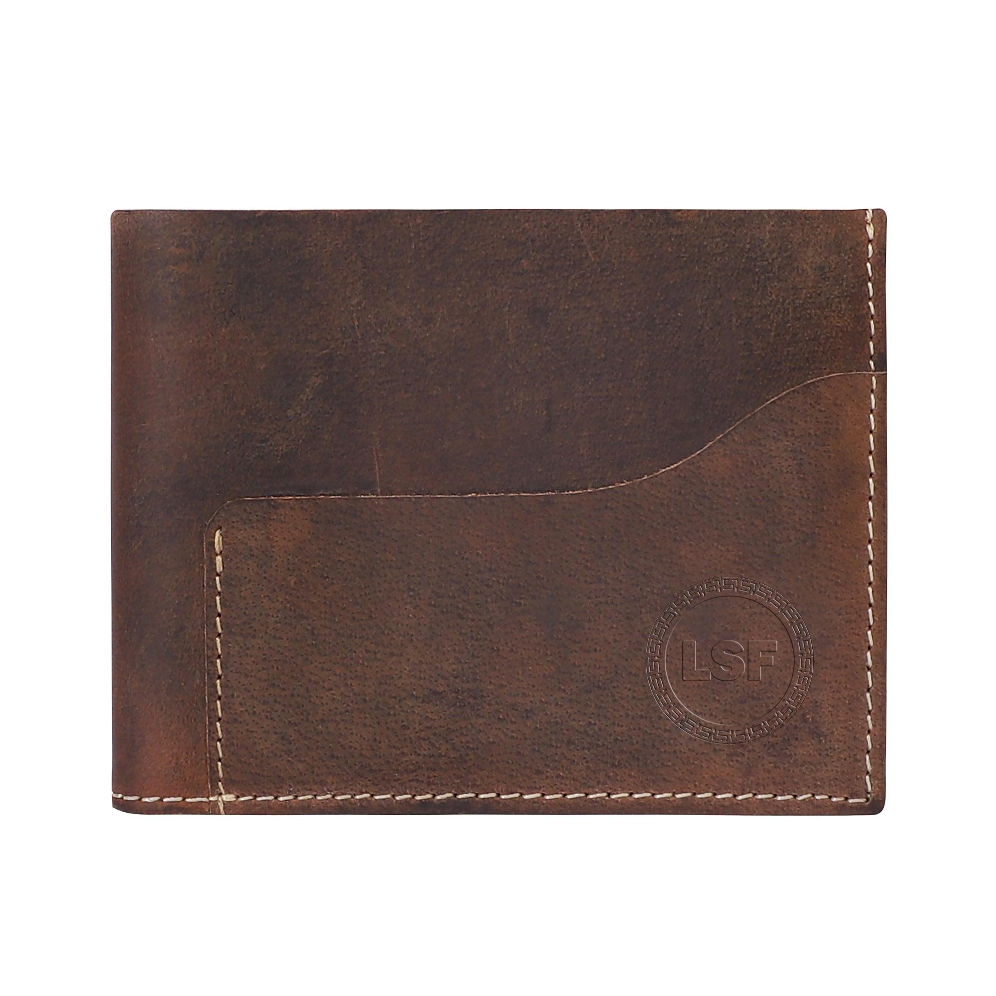 Men's Compact Genuine Leather Wallet - RFID-Protected, Brown with 6 Card Slots - Leather Shop Factory