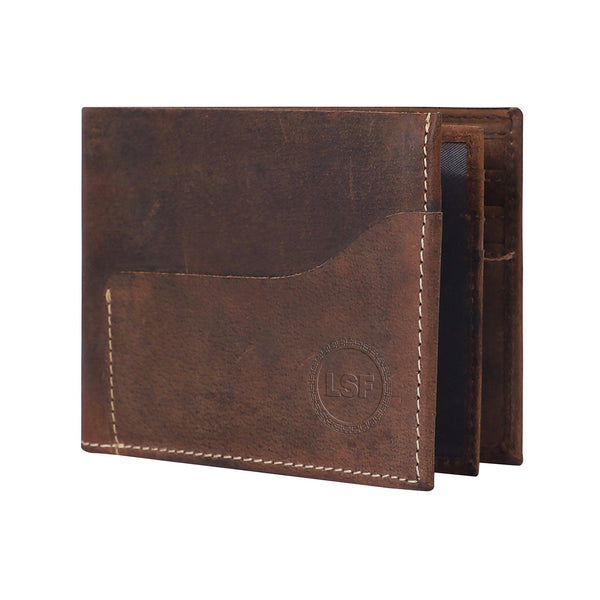 Men's Compact Genuine Leather Wallet - RFID-Protected, Brown with 6 Card Slots