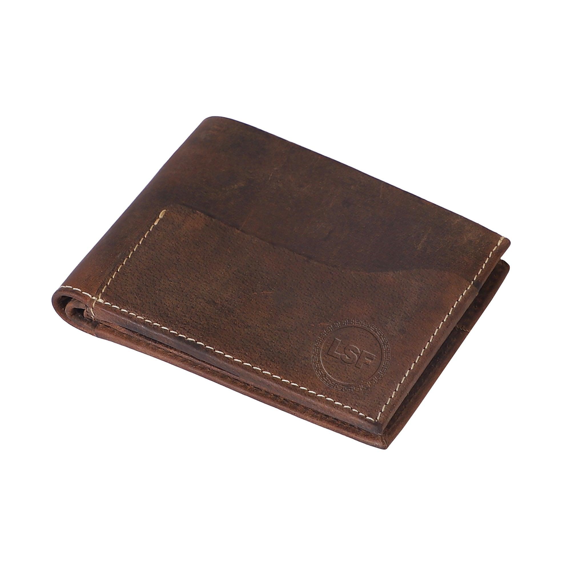 Men's Compact Genuine Leather Wallet - RFID-Protected, Brown with 6 Card Slots - Leather Shop Factory