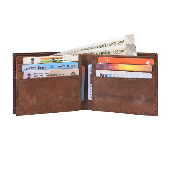 Men's Compact Genuine Leather Wallet - RFID-Protected, Brown with 6 Card Slots