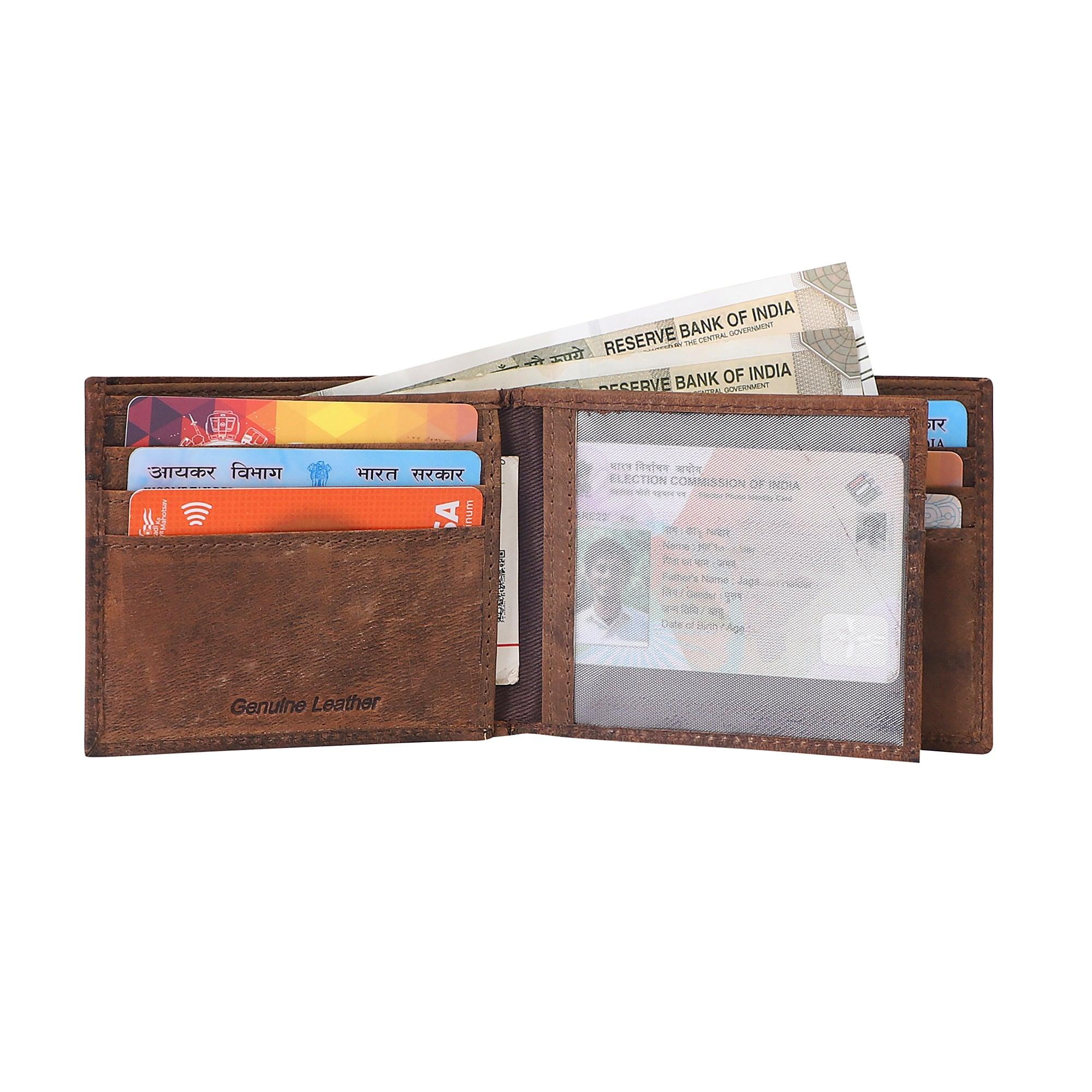 Men's Compact Genuine Leather Wallet - RFID-Protected, Brown with 6 Card Slots - Leather Shop Factory