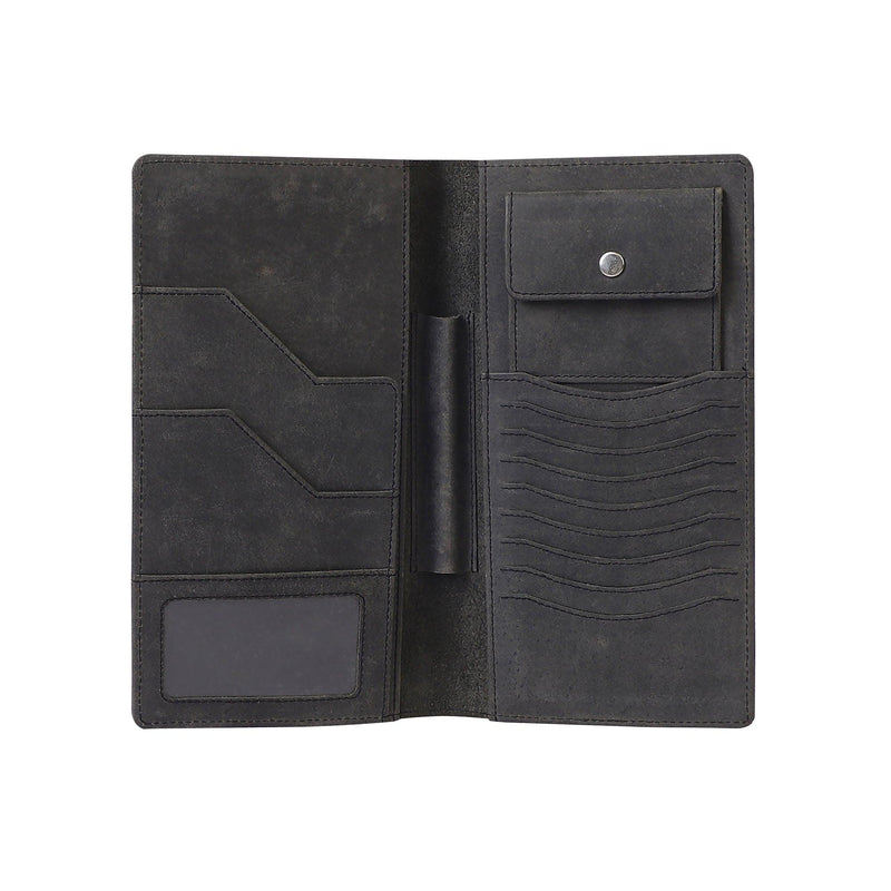 Cheque Book with Pen Holder, Card and Coin Pocket Hunter- Grey - Leather Shop Factory