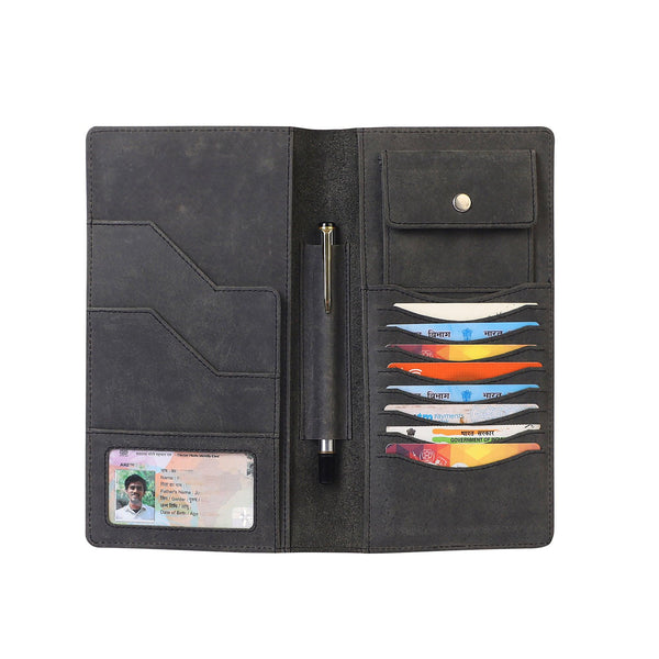 Cheque Book with Pen Holder, Card and Coin Pocket Hunter- Grey - Leather Shop Factory
