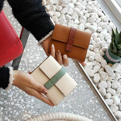 Leather short contrast wallet fashion - Leather Shop Factory