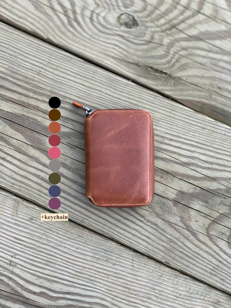 Minimalist women walletzipper leather